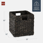 Best Choice Products 12x12in Pack of 5 Cube Storage Baskets, Water Hyacinth Multipurpose Collapsible Organizers, Handwoven Laundry Totes for Laundry, Living Room, Kids Room & Nursery - Black