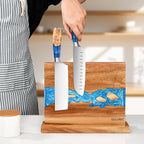 Magnetic Knife Block, Thickened Acacia Wood Resin Kitchen Knife Holder Stand with Strong Magnets, Multifunctional Double Side Knife Storage Organizer for Kitchen Counter