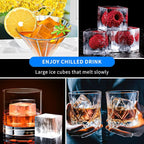 Large Ice Cube Tray for Whiskey 3 Pack, HANCELANT Big Silicone Square Ice Cube Mold with Removable Lid, 2'' Huge Square Ice Cubed Tray for Whisky and Cocktail