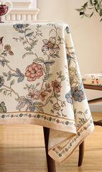 ISAENNE Designer French Light Beige Small Square Tablecloth,Linen Florals and Birds Pattern Table Cloth,Anti-Wrinkle Decorative Tablecloths for Dining Thanksgiving Kitchen,55"*55"-Cornucopia