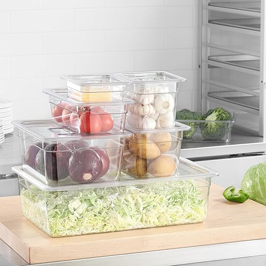 6 PCS Clear Food Pan Lids Universal 1/3 Size Polycarbonate Lids with Handle Food Storage Container Cover for Commercial Restaurant Hotel Dishwasher Safety BPA Free
