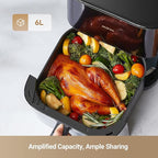 Mova FD10Pro Air Fryer, 6.3QT Large Digital Airfryer with Visible Window, 11 Preset Cooking Modes, Dual Heating System 122-450°F Precise Heat for Even Results, Non-Stick Baskets