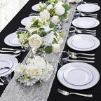 bUCLA 600pcs Silver Plastic Dinnerware Set for 100 Guests - Silver Christmas Dinnerware Set Disposable for Party - Include 100 Dinner Plates,100 Dessert Plates,100Cups,100 Knives,100 Forks,100 Spoons