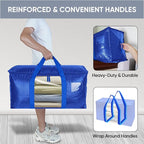 BALEINE 6-Pack Oversized Moving Bags with Reinforced Handles, Heavy-Duty Storage Tote Moving Supplies for Packaging, Camping (Blue w/Window, 6-Pack)