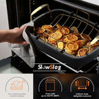 Turkey Roasting Pan, 17x13 Inch Nonstick Roaster with Removable Rack, Turkey Baster, Meat Thermometer, Turkey Brine Bags, Roaster Pan for Roasting Turkey, Meat & Vegetables (Black&Gold)