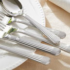 KINGSTONE 5-Piece Silverware Set, 18/10 Stainless Steel Flatware Set - Luxury Elegant Striped Cutlery with Dishwasher Safe, Durable for Family Dining, Catering, Weddings, Anniversaries Gift