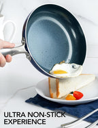 MICHELANGELO 12 Inch Frying Pan with Lid, Blue Frying Pan with Nonstick Diamond Infused Coating, Nonstick Frying Pans, Ceramic Fry Pan, Non-Toxic