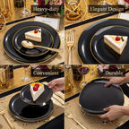 KIRE 200Pcs Black Plastic Plates - Black Plates Disposable for Party - Include 100 for Dinner and 100 for Dessert for Birthday/Wedding/New Year