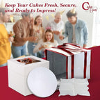 Cakebon Cake Box and Boards, 8-Inch Round White Wrapped Edges 1/2- Inch Thick Drums with Insulated Bag and Ice Pack – Cake Transport Set, Cooler for Cake Delivery and Transport (1pc Each, 4pcs Total)