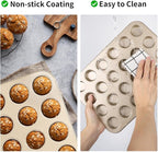 Beasea Mini Muffin Pan 24 Cups Nonstick, 1 Pack 24 Mini Small Cup Non Stick Muffin Baking Pan Tin Tray Carbon Steel Bakeware Individual Cupcake Baking Pan - Gold