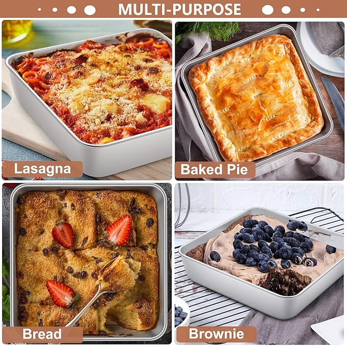 LIANYU 6 Pack 8 x 8 Inch Square Baking Cake Pan, Stainless Steel Brownie Bread Cake Molds, Square Bakeware for Lasagna Pie, Oven & Dishwasher Safe