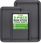 NutriChef 3-Piece Non-Stick Cookie Sheets for Baking - Heavy Duty Steel Baking Sheet Pans for Toasters & Oven - Small, Medium, & Large Size Baking Trays - PFOS, PFOA, PTFE-Free Nonstick Coating
