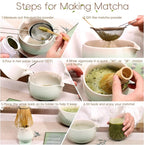 Matcha Whisk Set, Ceramic Matcha Set Includes Bowl & Holder, Bamboo Whisk (Chasen), Scoop, Spoon and Sifter, 6PCS Matcha Kit Covers Everything Needed for Making Matcha (Green)