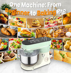 Stand Mixer 6QT Kitchen Mixer with LED Smart Touchscreen, 11-Speed Tilt-Head Mixer with Timer, 4 Preset Menus, Stainless Steel Bowl, Dough Hook, Whisk, Beater,Green