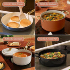 Our Place 11-Piece Essentials Complete Cookware Set - Ceramic Fry Pan, Saucepan, Sauté Pan, Stock Pot, Strainer Basket & Rack Storage | Thermakind™ Nonstick, Oven Safe up to 450°F | Cream