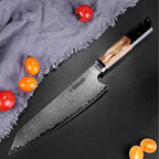 Seido Knives Kiritsuke Damascus Steel Chef Knife Epoxy Resin Stabilized Wood Handle Professional Kitchen Knife VG10 High Carbon Stainless Steel, Night Black