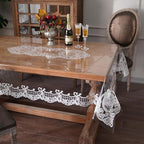 Rectangle Waterproof Clear Table Cover Protector Vinyl Table Cloth Oil Spill Proof Wipe Clean Lace Plastic Tablecloths for Dining Tables (White, 60 x 84 Inches)