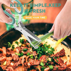 Updated 2025 Herb Scissors Set - Cool Kitchen Gadgets for Cutting Fresh Garden Herbs - Herb Cutter Shears with 5 Blades and Cover, Sharp and Anti-rust Stainless Steel, Dishwasher Safe (Blue-White)