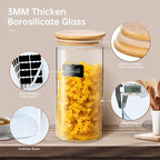 Extra Large Glass Flour and Sugar Storage Containers with Airtight Lid,132 floz x1 & 65 floz x1 [Set of 2] Big Glass Jars with Bamboo Lids, Air Tight Food Jar for Cereal, Pasta, Rice, Coffee