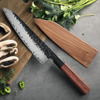 HEZHEN- 8.5 inch Chef Knife,3 Layers High Carbon Composite Forging Steel,Razor Sharp Kitchen Knife, Redwood Octagonal Handle With Wooden Knife Sheath with Premium Gift Box