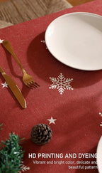 ISAENNE Designer Christmas Red Rectangular Tablecloth,Linen Table Cloth with Snowflakes Pattern,Wrinkle Resistant Decor Tablecloths for Dining Kitchen Thanksgiving Christmas,55"*87"-Carol C