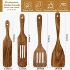 Wooden Spatula, Heat Resistant Cooking Wood Spatulas Spurtles for Non Stick Cookware Kitchen Use, Handmade Non Toxic Teak Wooden Cooking Utensil Spurtle Set for Cast Iron Baking Flipping, 4 Piece
