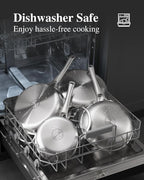 12 inch Tri-Ply Stainless Steel Frying Pan with LID,PFOA&PTFE Free Skillets,Chef's Pans,Dishwasher and Oven Safe Cookware, Works on Induction,Ceramic and Gas Cooktops