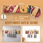 Magnetic Knife Holder for Wall 16 Inch |Premium Wood & Red and Grey Resin| Epoxy Knife Magnetic Strip, Kitchen Knife Block Holder with Strong Magnet, Space-Saving, Handcrafted Style & Easy to Install