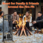 6 Pcs Fireplace Tools Set with Log Carrier, HXJLJY 34" Fireplace Accessories Sturdy Fire Tool Set Holder with Fire Poker Brush Shovel Tong Stand for Indoor Fireplace Outdoor Fire Pit Wood Stove, Arch