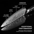 KYOKU Chef Knife - 8"- Shogun Series Japanese VG10 Steel Core Hammered Damascus Blade Kitchen Knife - with Sheath & Case