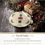 Spode Christmas Tree Nutcracker Cheese Platter with Knife - 9" Porcelain Holiday Serving Tray for Charcuterie - Dishwasher & Microwave Safe - Classic Christmas Tableware for Serving Festive Dishes