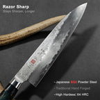 KAWAHIRO Japanese Chef Knife with SG2 Powder Steel, 8.27 inch Professional Gyuto Knife, Hand Forged Kitchen Knife with Premium Stabilized Wood Handle and Wood Gift Box