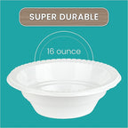 PLASTICPRO Round Plastic Bowls Microwaveable, Disposable, White, (50, 16 ounce)