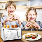 Aigostar Toaster 4 Slice 1.6" Wide Slot Stainless Steel Toasters with Bagel, Reheat, Cancel, Defrost Function, 6 Shade Settings, Removable Crumb Tray, 1550W, Best Rated Prime 4 Slice Toasters