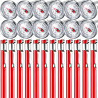 Xuhal 12 Pcs Stainless Steel Kitchen Thermometer with 5 Inch Long Stem 1 Inch Dial Thermometer Milk Frothing Food for Oven Probe Meat Grill BBQ Cooking Chocolate Water (Red)