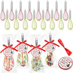 16 Sets 8 Inch Christmas Whisks Gifts DIY Fillable Christmas Tree Ornaments Xmas Colored Silicone Whisks for Cooking Heat Resistant Egg Beaters with Card Rope Bag for Candy Holder