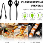 Dualshine 24 Pcs Disposable Black Plastic Serving Utensils,8 Set Including 9.72" Plastic Serving Spoons, Forks and 8.46" Tongs, for Dinner Parties, Buffets,Banquets, Events, Weddings, and Daily Use