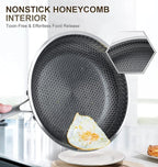 MICHELNAGELO Nonstick Frying Pans Set, Stainless Steel Frying Pan with Lid, 10 & 12 Inch Stainless Steel Pans with Honeycomb Coating, Large Frying Pan, Nonstick Skillet Induction Compatible