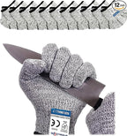 Dowellife Cut Resistant Gloves Food Grade Level 5 Protection, Safety Kitchen Cuts Gloves for Oyster Shucking, Fish Fillet Processing, Mandolin Slicing, Meat Cutting and Wood Carving (X-Large-12 Pairs)