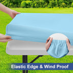 homing Rectangle Table Cloth Cover, Waterproof Polyester Elastic Fitted Tablecloth, Fits for 8 Foot Folding Tables, Washable Table Protector for Picnic, Camping, Outdoor (Light Blue, 30" x 96")
