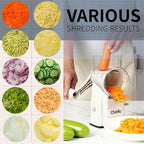 Rotary Cheese Grater Shredder - Upgraded 5 in 1 Cheese Grater with Handle and Strong Suction Base, Multi-purpose Julienne Slicer Ice Shaver Nuts Grinder for Ice, Vegetables, Fruit, Nuts