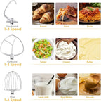 Biolomix Kitchen Electric Stand Mixer, 6 Speed Tilt Head Food Mixer with 6.5 QT Stainless Steel Bowl, Dough Hook, Flat Beater, Whisk and Anti Splash Cover (6.5 QT, Light Silver)