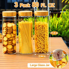 Glass Jars with Airtight Lid,Glass Jar with Bamboo Lid,Glass Canisters with Airtight Lids, 3 Pack 80oz Glass Cereal Containers Storage,Glass Cookie Jars,Pasta Containers,Screw On Kitchen Jars