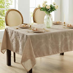 Newbridge Barcelona Luxury Damask Fabric Tablecloth, 70” Extra Wide x 168” Rectangle, Golden Beige, 100% Polyester, No Iron, Soil Resistant Dining Room, Party and Banquet Table Cover