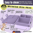 BEARFOOT Kids Lunch Box with Compartments – Compact & Lightweight | Leak-Proof, BPA-Free, Dishwasher & Microwave Safe | Hand-Drawn Design for Preschool, School, Travel (Purple, 4 Cups)