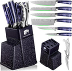 FULLHI 8pcs block Knife Set,chef's Knves Set with Block and Sharpener, Kitchen Knife Set,Multi-colour Handle, Gifts for Men Women