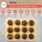 Silicone Mini Muffin Pan 12 Count – Non-Stick Muffin Pans for Baking, BPA-Free Silicone Cupcake Pans for Baking, Easy Release, Metal Handles, Oven & Dishwasher Safe