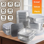 8x8 Aluminum Pans with Clear Lids - 20 Pack Disposable Baking Pans, Heavy Duty Tin Foil Trays for Cake Baking, Cooking, Heating, Storing, Prepping Food