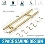Zulay (12 Inch) Stainless Steel Magnetic Knife Holder For Wall - Powerful Knife Magnetic Strip With Extra Hanging Hooks - Wall Mount Magnetic Knife Strip & Organizer For Kitchen & Tools (Gold)