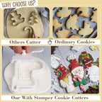 Flycalf Christmas Cookie Cutters for Kids Baking, with Stamper Stencil 3D Cake Decorating Pastry Kitchen Mold Supplies, Christmas Shapes Holiday Birthday Party Biscuit Fondant Tools